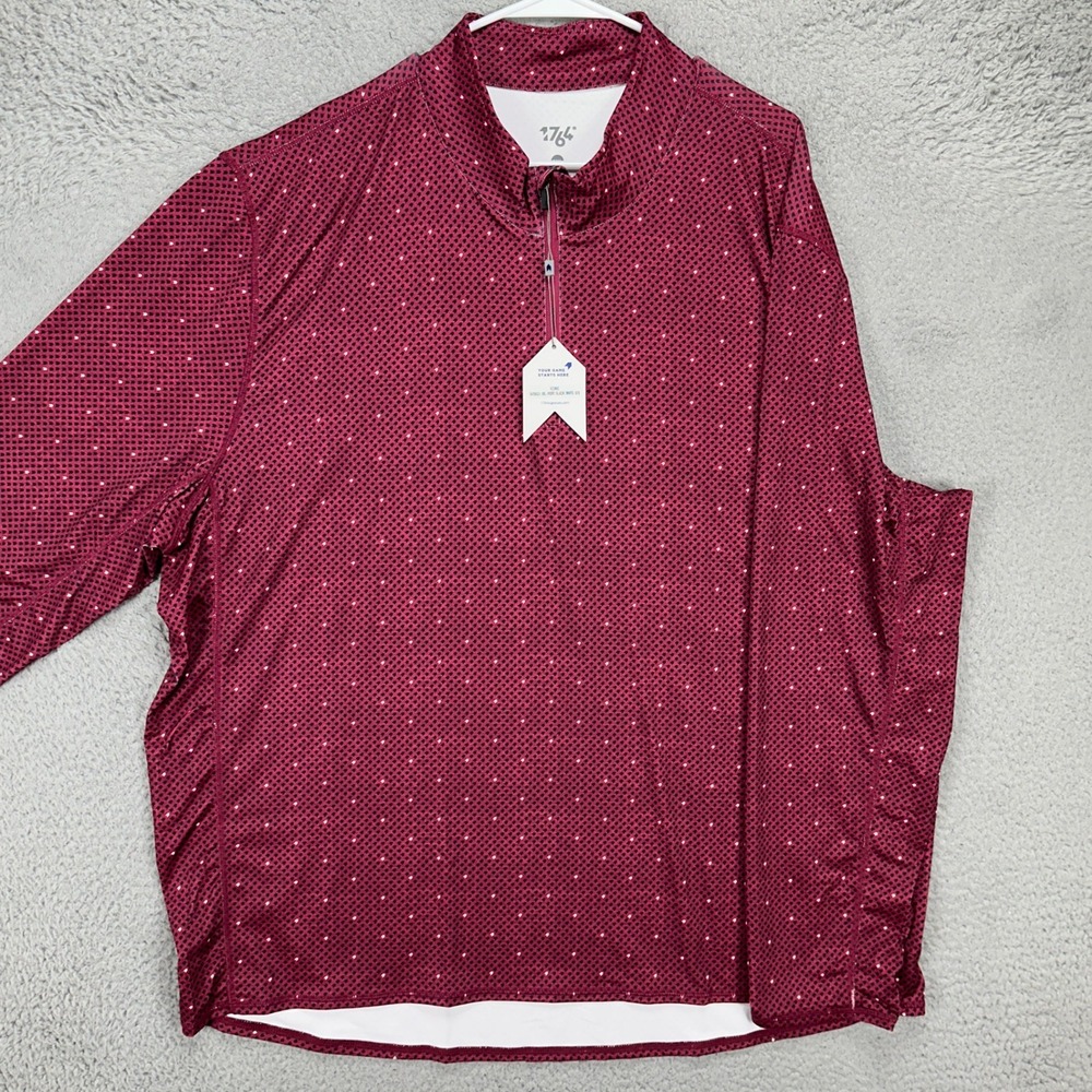 1764 Men Pullover Shirt 3XL Maroon Geometric Quarter Zip Long Sleeve Stretch NEW
